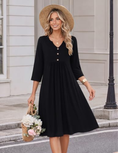 Image of Zeagoo Womens Dresses 3 /4 Sleeve Casual Fall A Line Midi Dress with Pockets