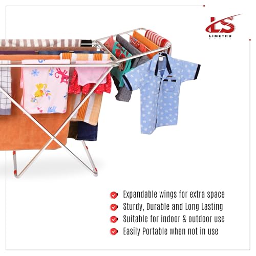 LiMETRO STEEL Stainless Steel Foldable Cloth Dryer Stand Double Rack Cloth Stands for Drying Clothes Steel (Cross)