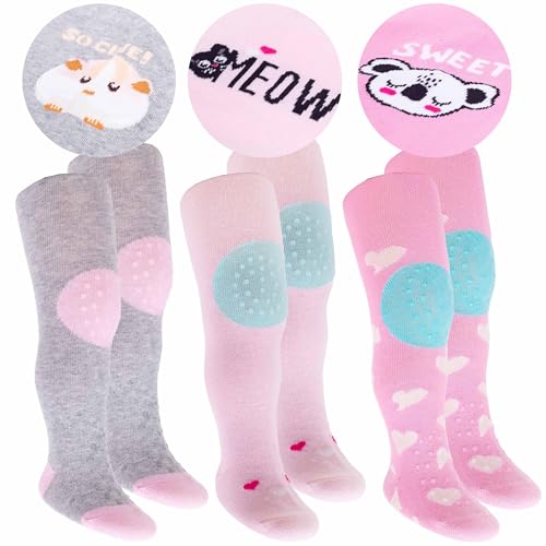 CiuchCiuch Krabbelstrumpfhosen 3er-Pack DREI Stück Dreifacher ABS Rutschfestes Material Für Kinder Babys Mädchen Jungen - 75% Baumwolle 22% Polyester 3% Elasthan