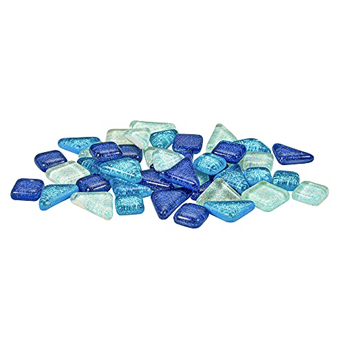 Yoption Mosaic Tiles Bulk, Mixed Color Assorted Square And Triangle Glitter Crystal Glass Mosaic Tiles For Home Decoration Or Diy Crafts 200G (Blue) #TOP6