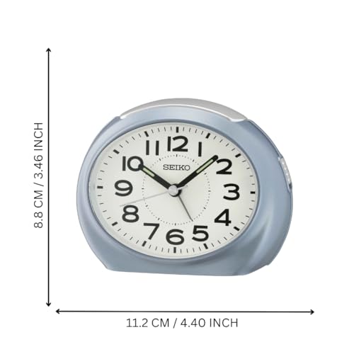 Image of Seiko Elegant Oval Blue Plastic Case White Dial Analog LumiBrite Alarm Table Clock (Size: 11.2 x 6.8 x 8.8 CM | Weight: 130 gram)