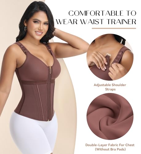 Image of SHAPSHE Waist Trainer Corset for Women Tummy Control Sport Workout Body Shaper Vest for Postpartum Gym Zipper and Hooks