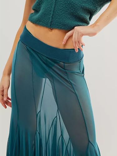 Womens Maxi Skirt Elastic Waist Sheer Mesh Tulle Skirts Summer See-Through Beach Flowy Long Swimsuit Cover Up Skirt3