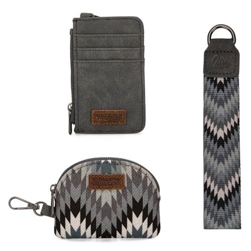 Image of Wrangler Aztec Keychain Wristlet Wallets for Women Western Dual Pouch Wristlet Credit Card Holder Wallet with Zipper Pocket WG2211-W0051GY