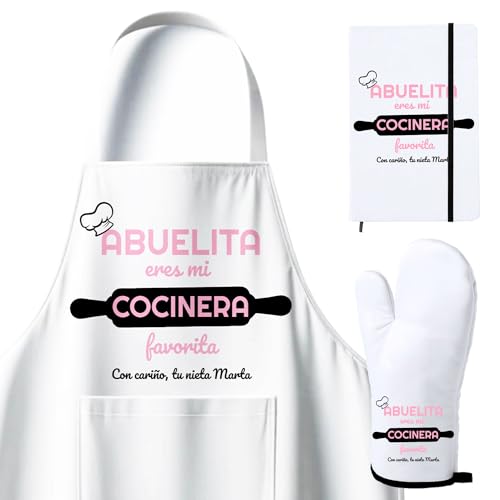 Kembilove Regalo Dia de la Madre   Pack Dia de la Madre Personalizado   Delantal Cocina   Manoplas Horno   Recetario   Regalos para Abuela   Abuelita Eres mi cocinera Favorita