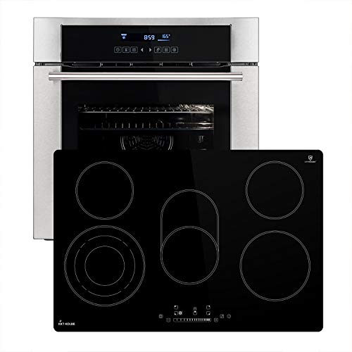 Autarkes Herdset: 60cm Einbau-Backofen EB8015ED + 77cm Glaskeramik-Kochfeld KF7705RL (Heißluft, Grill-/Bratsystem, Teleskopauszüge, Selbstreinigung,