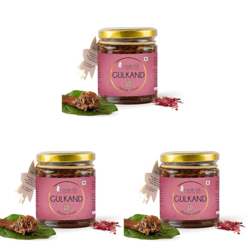 Image of Praakritik Natural Gulkand - 250g, Made with Damask Rose, Honey & Mishri, Pure Vegetarian, Rich in Calcium & Antioxidants, Natural Cooling & Digestive Aid, Sweetened with Raw Sugar, Healthy & Delicious Dessert