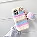 TYWZ Peluche Coloré Coque pour iPhone SE 2020,Étui Lapin Mignonne Fausse Fourrure Douce Housse Antichoc Doux Hiver Chaud Souple Cover avec Pendentif Coeur-Rose Bleu