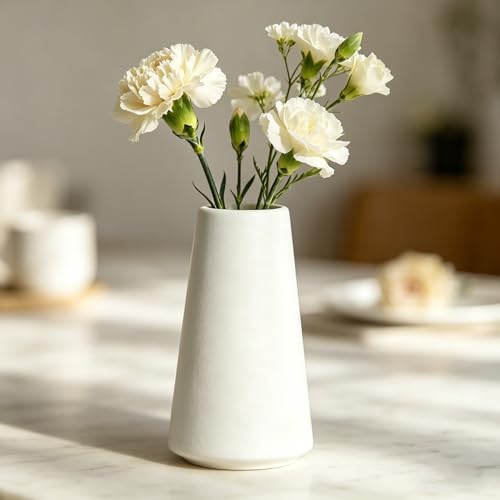 Jarrón de cerámica blanco de 4,5 x 14,3 cm minimalista para mesa de comedor 2