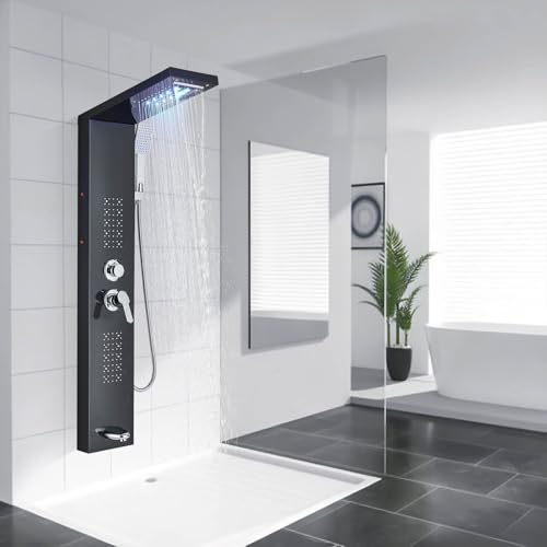 Duschpaneel mit Armatur ZAMERY 5 in 1 LED Duschpaneele Komplett...