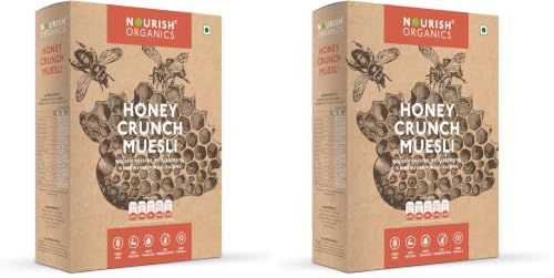 Image of Nourish Organics Honey Crunch Muesli, 300g Pack | Healthy and Nutritious Breakfast Cereals with Whole Nuts | No Refined Sugar | Clean Label (Pack of 2)