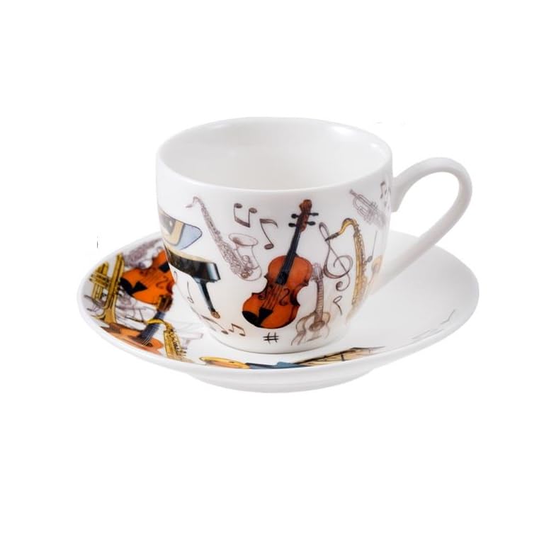 Tasses avec soucoupe en porcelaine DRW pour vos pauses espresso musicales