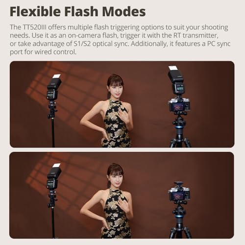 Image of GODOX TT520 III Camera Flash Speedlite, Built-in Receiver and RT Transmitter,S1 /S2 Modes,8 Power Levels, Compatible with Canon Nikon Pentax Olympus Fujifilm Panasonic Cameras(TT520II Upgraded)