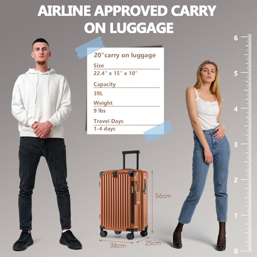 Image of Joyway Carry On Luggage, Expandable Suitcase with Smart Cup Holder and USB Port, 20 IN Hardside Checked with TSA Lock Spinner Double Wheels (Brown, Carry-On 20-Inch)