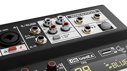 Image of Dabeatz Professional 6 Channel Mixer | XLR + TRS 6.35MM Input Ports | USB MP3 & BT Support |Delay & Repeat FX | Stereo Output |48V Phantom Power | Stereo Control Room, Aux, Headphone