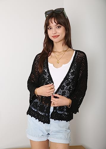 Anna-Kaci Womens Hippie Bohemian Floral Crochet Trim Swimsuit Cover Up Cardigan4