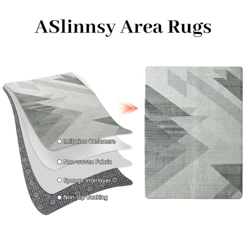 ASIinnsy Teppich Wohnzimmer Schlafzimmer Kurzflor Modern Großer Rutschfest Weich Abstrakt Esszimmer (Geometrisch Grau Weiß, 120 x 160 cm)
