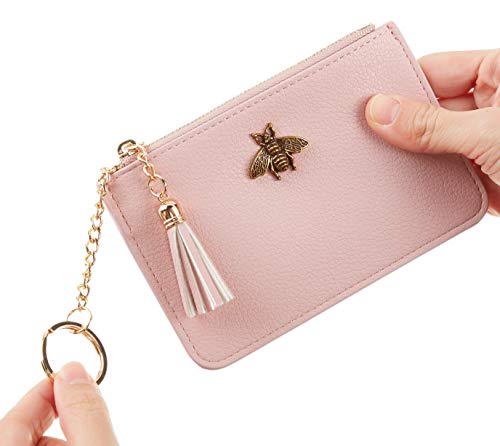 2 Pack Women Coin Purse Change Wallet Coin Pouch Card Holder Clutch with Key Chain Ring Tassel Zip by Gostwo(Pebble Pink Light)