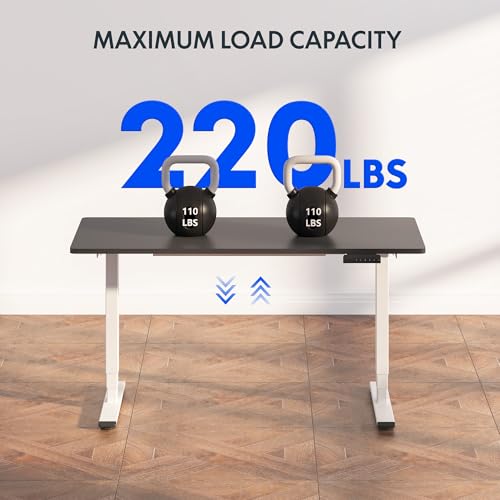 Image of FLEXISPOT E6 3-Stage Dual Motor Electric Standing Desk 48 x 24 Sit Stand Up Desk, Holds 220 lbs, Adjustable Height w /Memory Presets, One-Piece Black Desktop & White Frame, Ships in 2 Boxes