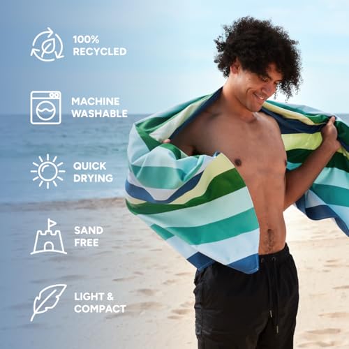 Dock & Bay Beach Towel - Quick Dry, Sand Free - Compact, Lightweight - 100% Recycled - Includes Bag - Summer - Cool Lagoon - Extra Large (200x90cm, 78x35)