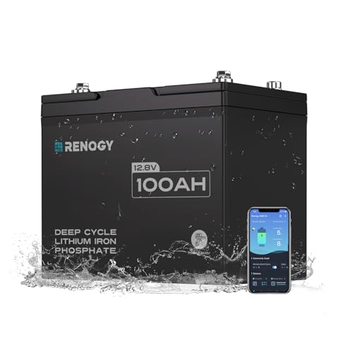Renogy 12V 100Ah Trolling Motor LiFePO4 Lithium Battery, Bluetooth & 100A BMS, IP67 Waterproof,...
