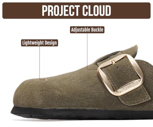 Image of Project Cloud 100% Genuine Leather Clogs for Women Shoes - Memory Foam Insole, Non-Slip & Natural Cork Footbed Arch Support Big Buckle Womens Clogs and Mules Footwear (Manchester)