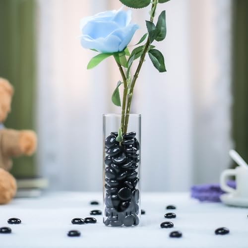 CYS EXCEL Black Glass Gemstone Beads Vase Fillers (1 LB) Flat Marble Beads Multiple Color Choices Aquarium Decor Rocks Floral Stones Decorative Mosaic Glass Gem Pebbles (Approx. 85-100 PCS)