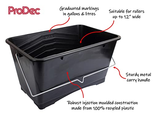 ProDec 15-Liter großer Farbeimer aus Kunststoff, 100% recycelter Kunststoff, mit Metalltragegriff für alle Arten von Farbe und Kleister, geeignet für bis zu 300 mm breite Farbrollen