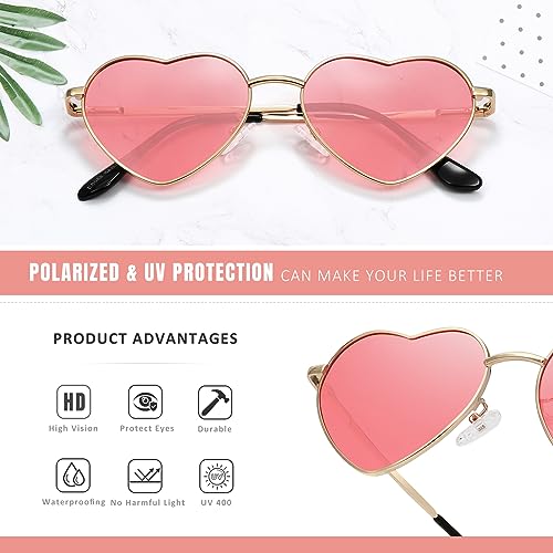 Eiuizah Polarized Heart Sunglasses for Women Men - Cute Trendy Sun Glasses Metal Frame UV400 Protection Lens4