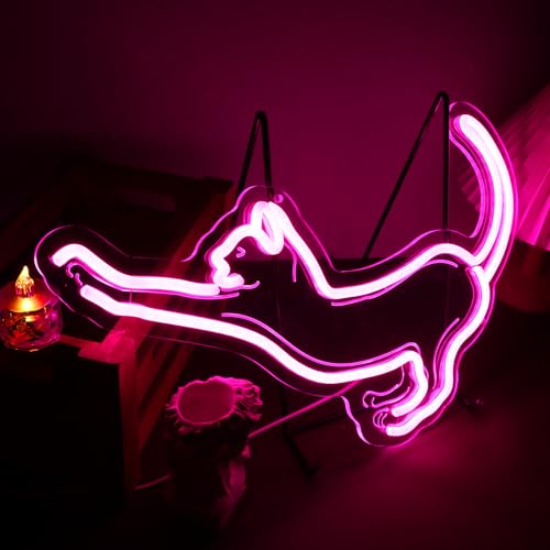Image of Cat Neon Signs Lights Decor Animal USB Operated Decorative LED Neon Light Sign for Home Wall Party Wedding Birthday Kids or Girls Room