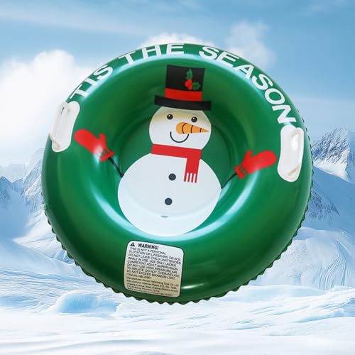 Inflatable Snow Tube 90cm/35In Heavy Duty Snow Sledge Kids Tube with 2 Handles Winter Sled for Sledding, Winte Skiing Skating, Kids & Adults Family Outdoor Games (Snowman)