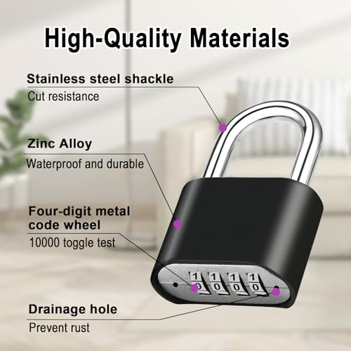 Image of 4pcs Combination Lock, 4-Digit Heavy Duty Combo Lock, Combination Padlock Outdoor Waterproof Gate Locks for Outdoor Fence, Locker, Sheds, Gym, Gate Hasps (4pcs-Short-Black)