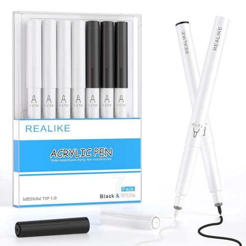 REALIKE Acrylic Paint Markers for Cricut Maker 4/ Maker 3/Maker/Explore 4/3/Air 2/Air Black White Acrylic Paint Pens for Rocks Paper Wood Canvas Glass Ceramic Fabric (1.0 Tip)