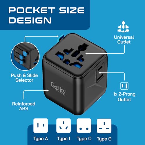 Image of Ceptics 2 in 1 Universal Charger Adapter, Universal Travel Adapter All in One with 2500W High Power Output, International Plug Adapter for Phones, Tablets, Compatible in 150+ Countries