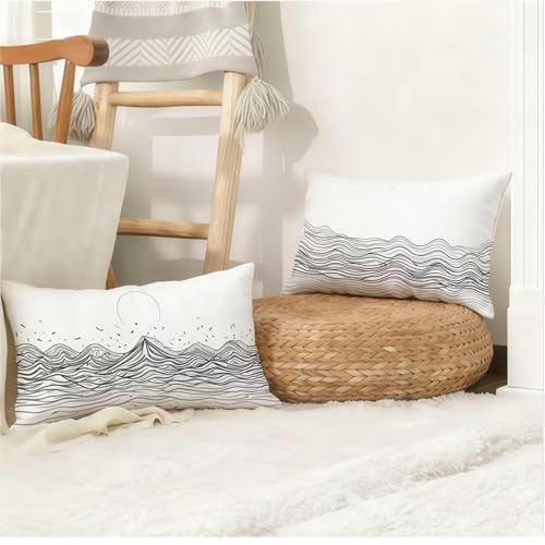 Housse coussin 70x90cm en lin géométrique pour canapé chic - 5