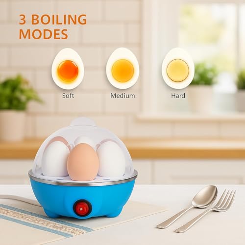 Image of Electric Egg Boiler | 3 Boiling Modes | Automatic Operation | Overheat Protection |75ml | Plastic | 7 Egg Poacher For Steaming, Cooking, Boiling And Frying, (350 Watts) (Multicolor)