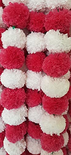 DECORATION CRAFT Magenta & White 5ft Artificial Marigold Flower Garland for Parties Wedding Diwali Mehndi Pooja Festival & Traditional Indian Theme Decoration Home Decoration Photo Prop Backdrops DIY - Image 2