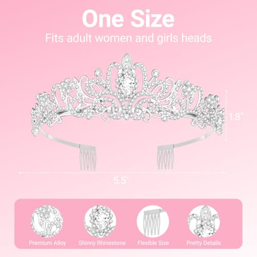 Birthday Tiara and Crown with Sash, Birthday Tiara for Women Party (Silver)