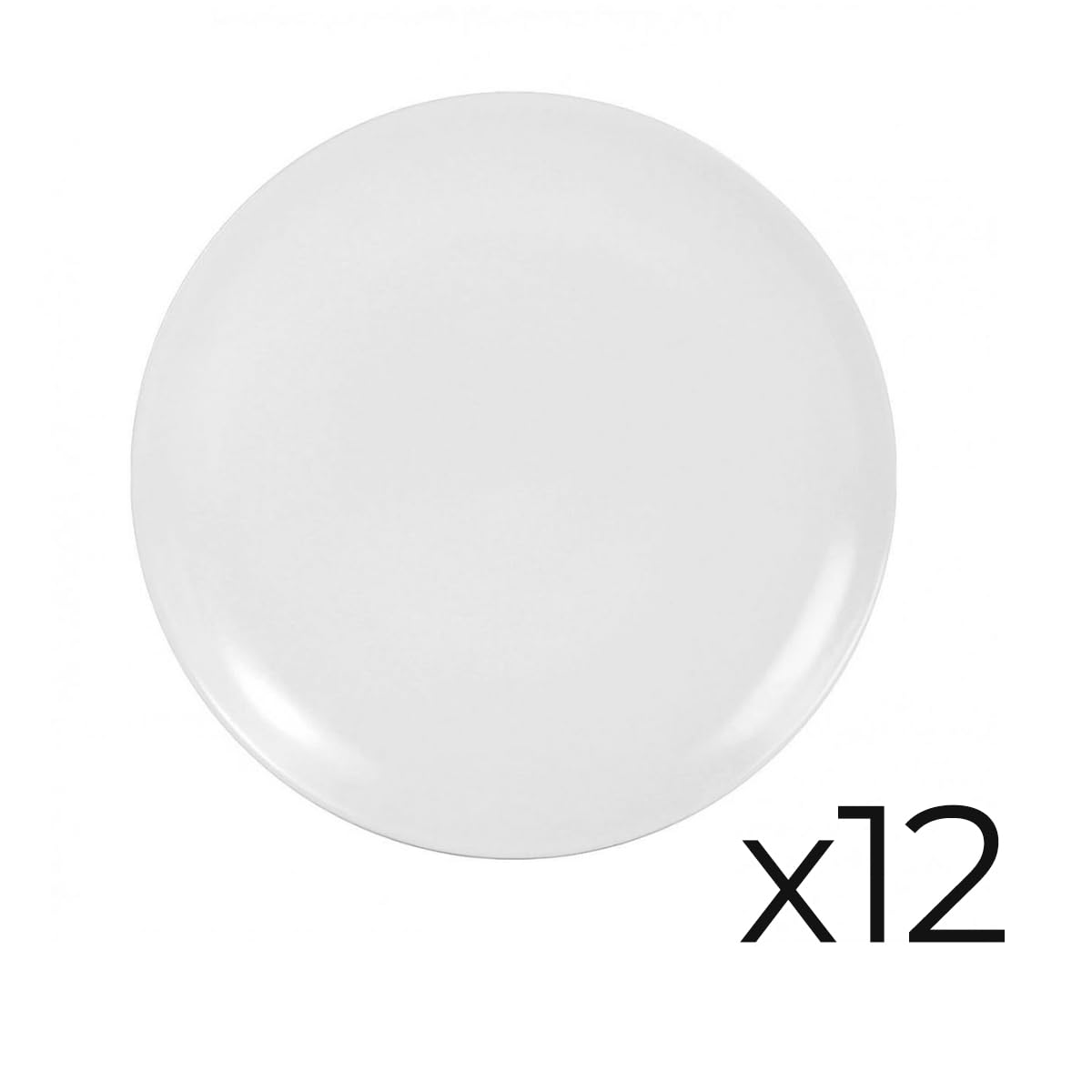 Lot de 12 assiettes rondes BANCA en fine porcelaine blanche, plat rond de service pour desserts, salades et gâteaux - diamètre 20 x hauteur 2 cm