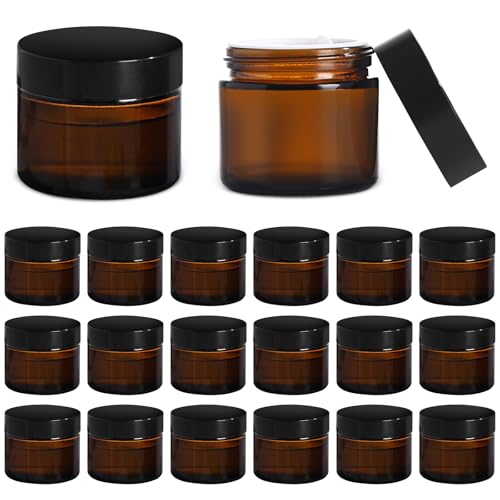 Amber Glass Jars with lids, 24 Pack 2oz Empty Cosmetic Jars, Refillable Airtight Wide Mouth Container for DIY, Sample, Cream, Lotion, Candle Making, Powder, Cosmetic