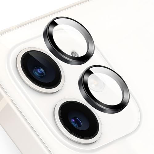 TENOC Camera Lens Protector for iPhone 11 & iPhone 12 & iPhone 12 Mini, 9H Tempered Glass Camera Screen Cover, Black Metal Individual Ring