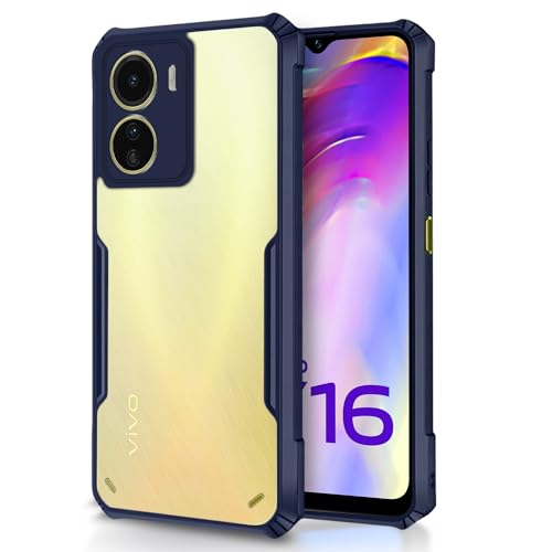 Image of Pikkme Vivo Y16 Back Cover | Crystal Clear Transparent Back | Ultra Hybrid | Full Camera Protection | Raised Edge | Bumper Back Case (Blue)