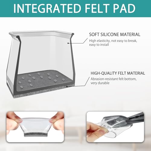 Image of Ansible 24 Pcs Chair Leg Floor Protectors Rectangle | Silicone Felt Furniture Leg Pads Caps Covers for Hardwood Floors (Fit L:1-1 /2 inch to 2 inch(38-50mm), W: 3 /4 inch to 1 inch(19-25mm)