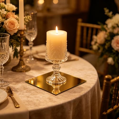Bandejas cuadradas planas de acrílico dorado irrompibles para base de velas de cena 6