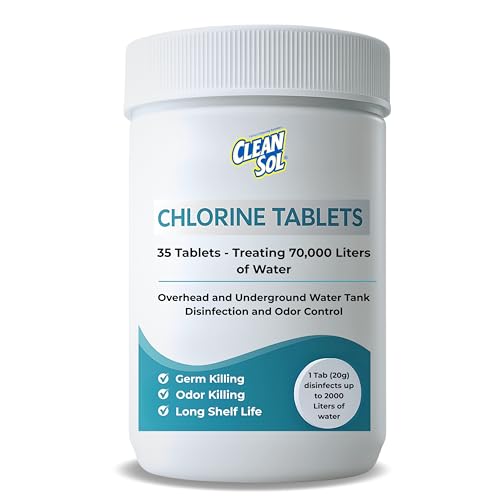 Image of Cleansol Chlorine Tablets for Water Tank Disinfection - 20g Each (Pack of 35) | 1 Tablet Treats 2000 litres | Kills Germs & Controls Odour | Water Purification Tablets for Water Tanks