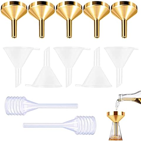 12 Stück Mini Klein Parfüm Trichter Set, Beinhaltet 5 Minitrichter aus Metall, 5 Transparenter Trichter, 2 Federtropfer, Pipette Umfüllen, Fülltrichter für Ätherisches Öle, Kosmetischen, Parfüms Cover