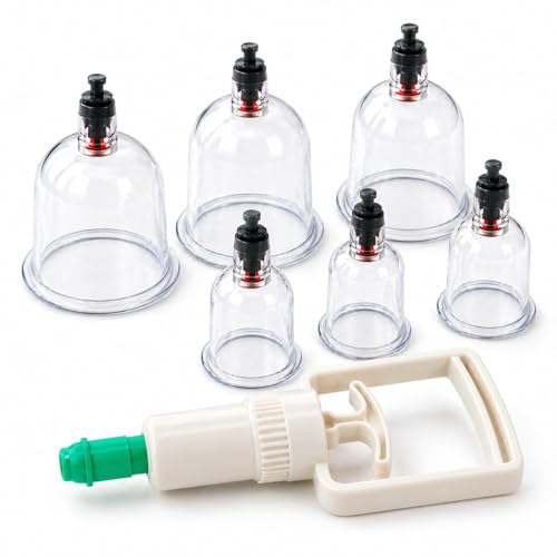 Scholazs Vacuum Cupping Therapy Set - 6 Pcs Cupping Kit for Pain Relief, Muscle Recovery, Body Massage & Blood Circulation - Portable Manual Therapy Cups with Magnetic Heads, Transparent Design