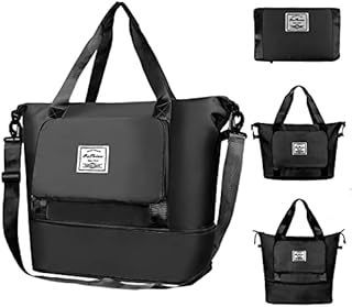 Foldable Travel Duffel Bag ,Large Capacity Weekend Bag with Detachable Long Strap, Dry Wet Separated Overnight Bag Lightweight Gym Bag Holdall Bag Cabin Bag Airplane Bag for Sports and Travel