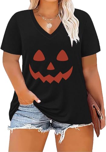 Image of ForHailey Women's Plus Size Short Sleeve Tee Shirt V Neck Basic Ladies Loose Fit T Shirt 1X-5X