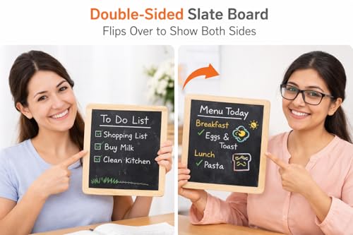 Image of YAJNAS Black Board for Kids | Wood - Double Sided Blackboard Slate | Pre-Writing Toys | Educational Kids Toys | Heavy Duty Slate Chalk Boards with Frame 9x11 Inch (23x28 cm)